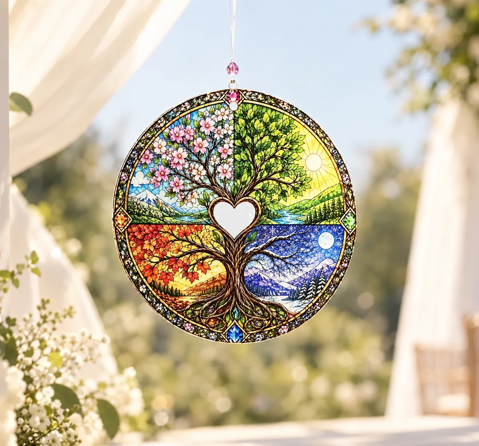 Four Seasons acrylic stained glass window